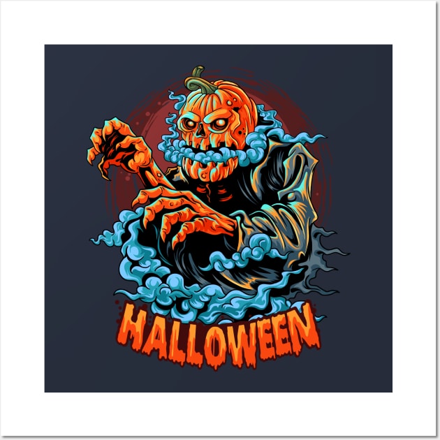 Halloween Pumpkin Head Zombie Wall Art by nissiu